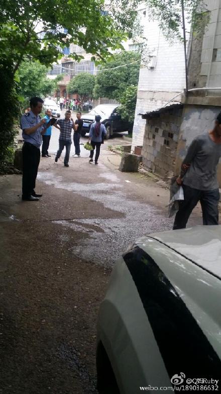 图片近处是警车，坡底黑色小车即吴家兄弟所乘皮卡，当时已让开道路。受访者供图