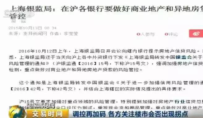 而有消息说，昨天上海市银监局也通知辖内各中外资银行，强调加强房地产信贷总量和集中度的检测和风险管控。国内楼市似乎有点一叶知秋的意思。